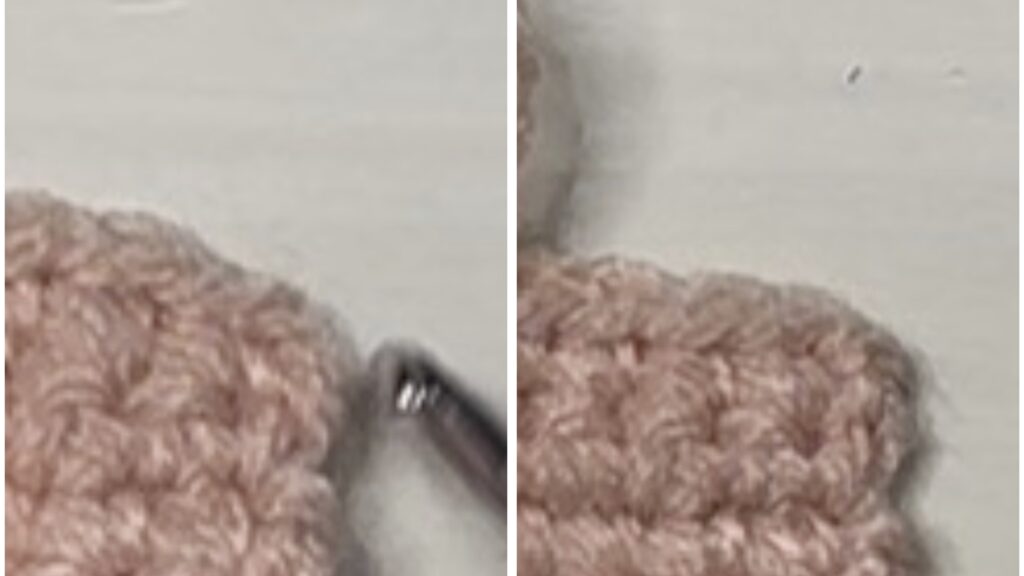 細編みの立ち上がりありとなしの編み地の違いを比較した画像