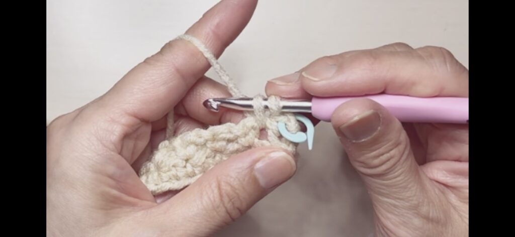 下の段のくさり編みを包み込み細編みを編む画像